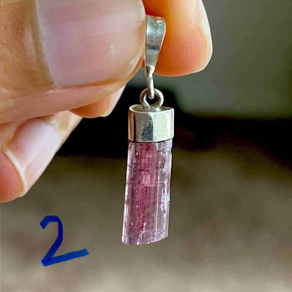 Handmade Beautiful Multicolor Natural Tourmaline & 925 Silver Necklace Pendant - Picture 2 of 11